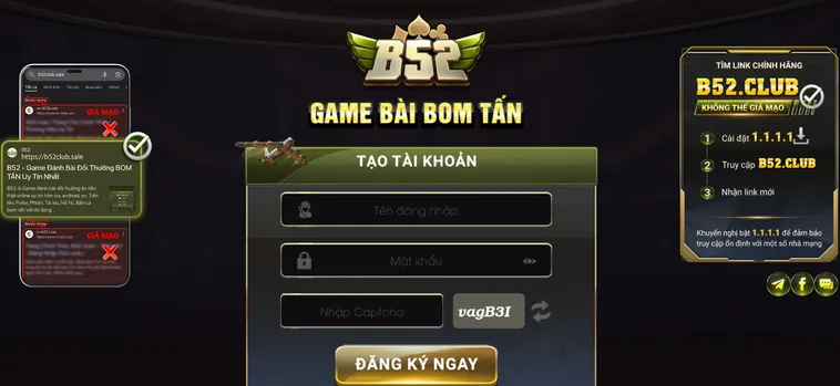 Đăng kí B52 với 3 bước nhanh chóng. 