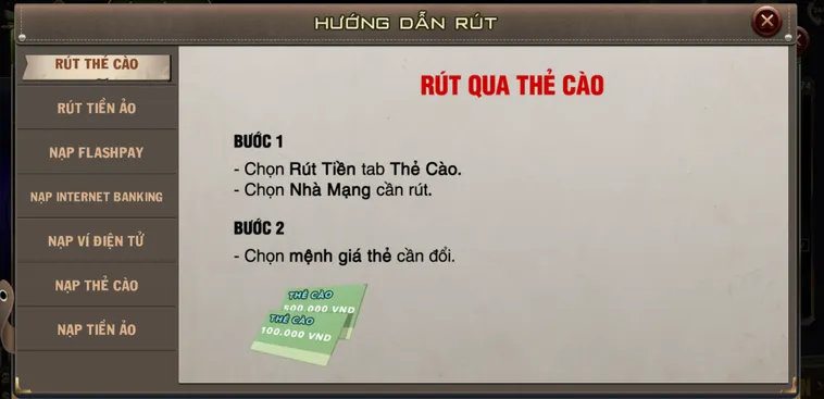 Rút tiền qua thẻ cào được cộng đồng người chơi B52 yêu thích.