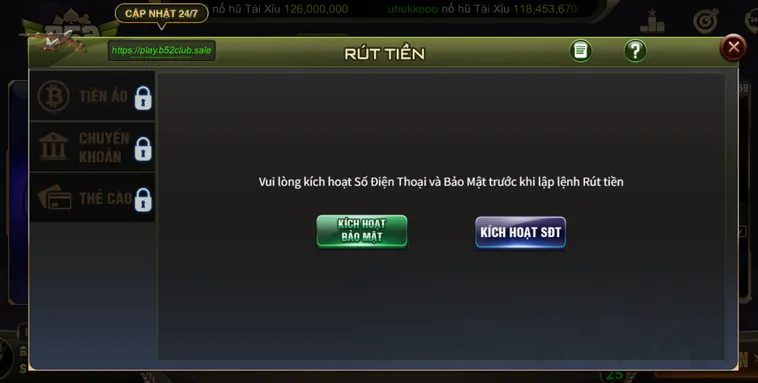 Rút tiền B52 club an toàn, tiện lợi.